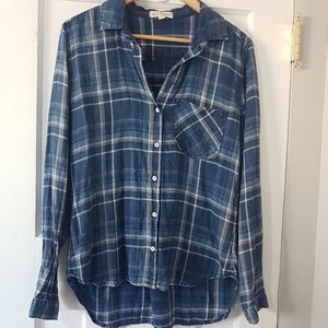 Cloth & Stone Blue Plaid Button Down  Shirt Sz M